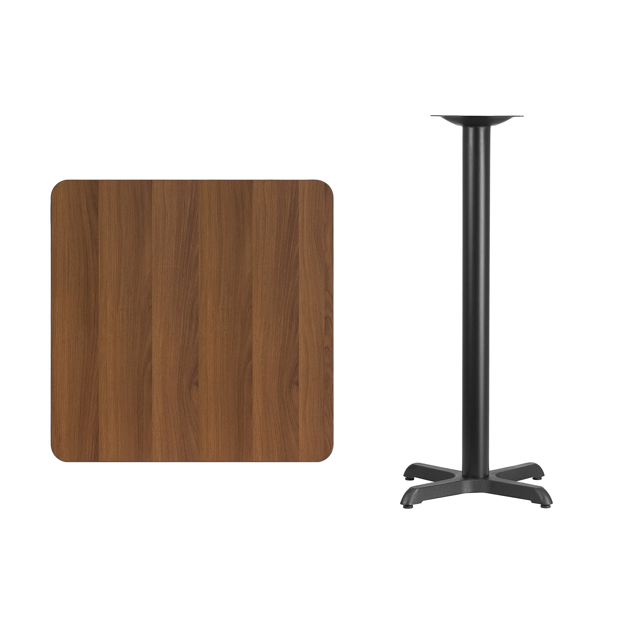 Flash Furniture Stiles 30'' Square Walnut Laminate Table Top with 22'' x 22'' Bar Height Table Base