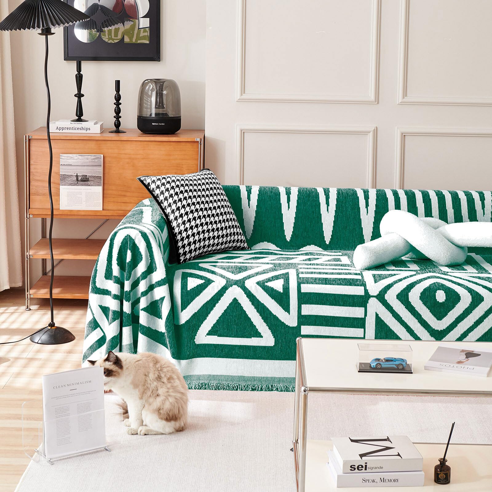 Handontime Couch Cover Boho Sofa Covers Washable Forest Green Dog Covers For Couches Reversible Couch Blanket Cover Geometric L