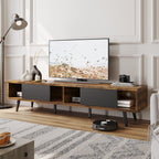 Bestier 70 Inch Mid Century Modern Tv Stand For 75 Inch Tv, Low Profile Tv Stand With Storage, Entertainment Center For Living Room, Cord Management, Rustic Black