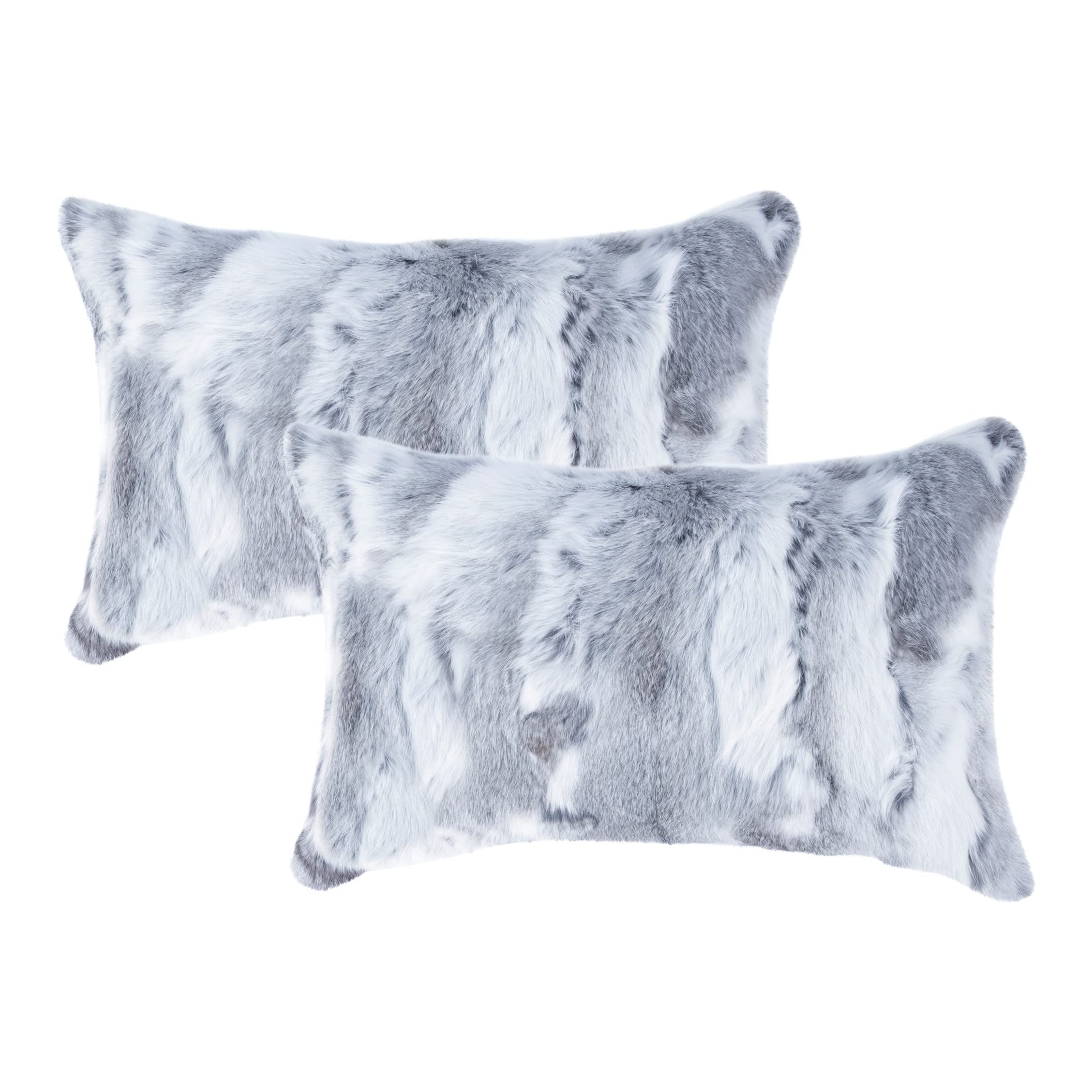 HomeRoots 100% Natural Rabbit Fur and Microsuede Set of Two 12' X 20' Grey Rabbit Natural Fur Throw Pillows