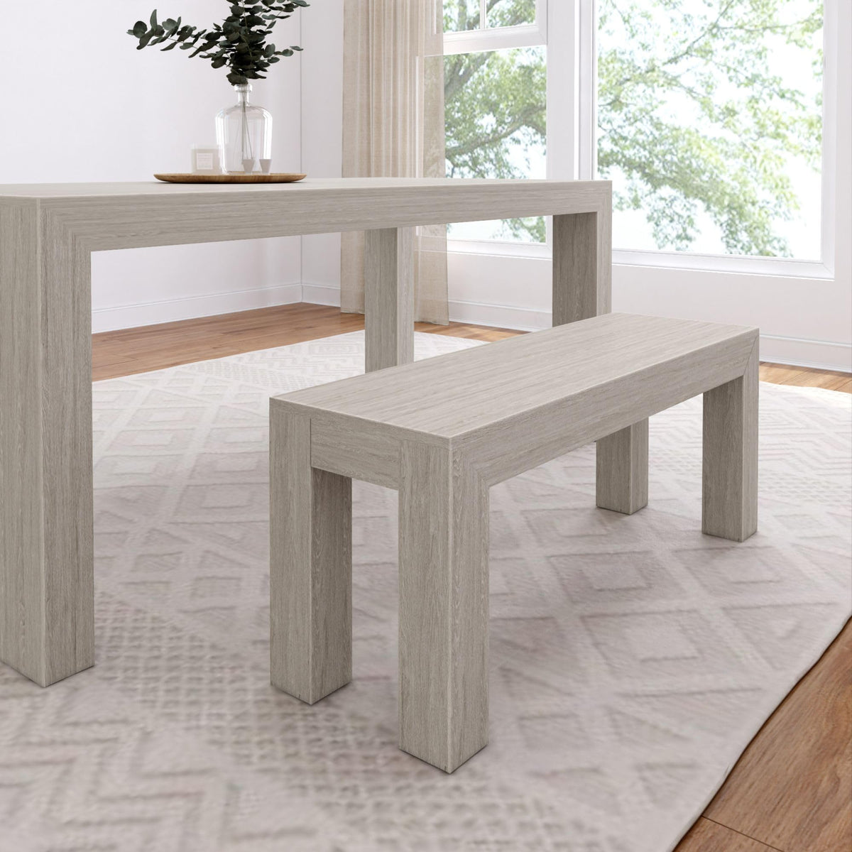 Plank+Beam 49 Inch Dining Bench For Dining Room, Bench For 60 Inch Table Kitchen Dining Seat, Wooden Outdoor Bench, Solid Wood E