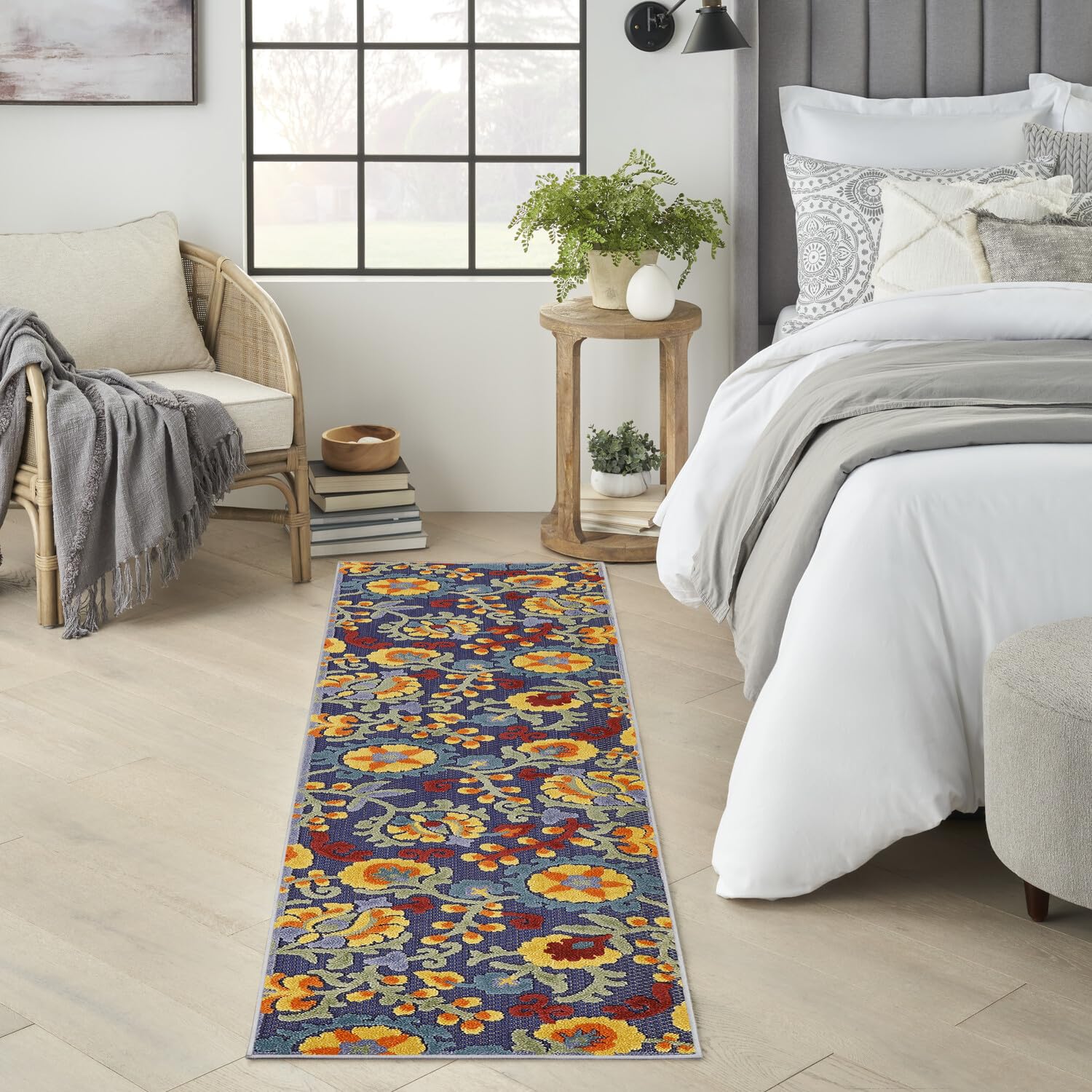 Nourison Aloha Indoor/Outdoor Navy Multicolor 2' X 6' Area Rug, Easy Cleaning, Non Shedding, Bed Room, Living Room, Dining Room, Backyard, Deck, Patio (2X6)