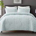 Exclusivo Mezcla Floral Quilt Set Full Queen Size, 3 Piece Soft Lightweight Flower Pattern Printed Aqua Bedspreads Coverlet Bedd