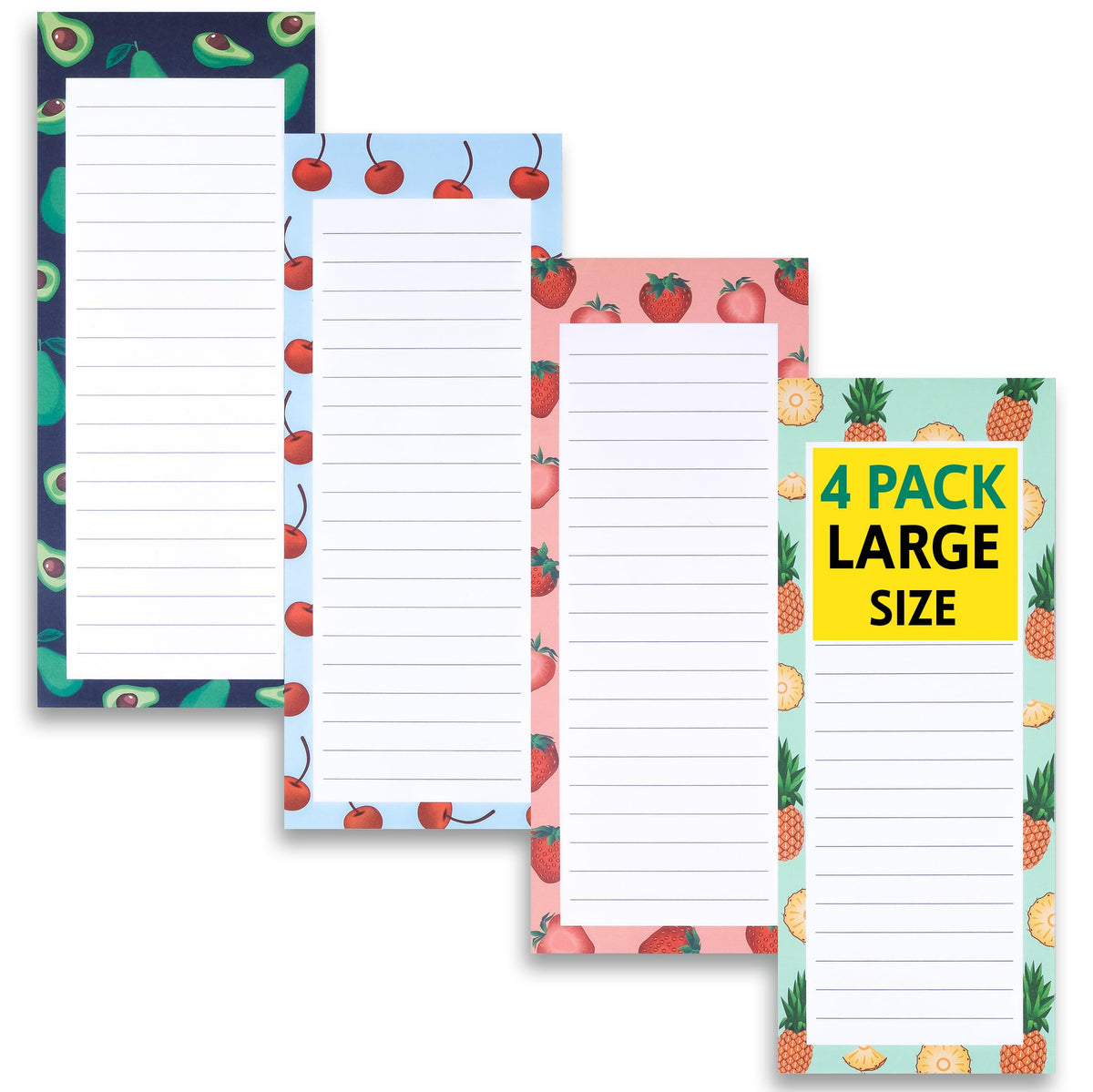 4 Large Magnetic Notepads - Big Notepads For Grocery List, Shopping List, To-Do List, Reminders -Strong Magnetic Back- Memo Pads