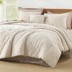 Litanika California King Comforter Set Beige, 3 Pieces Cal King Oversized King Chevron Tufted Boho Bedding Comforter Sets, Fluff