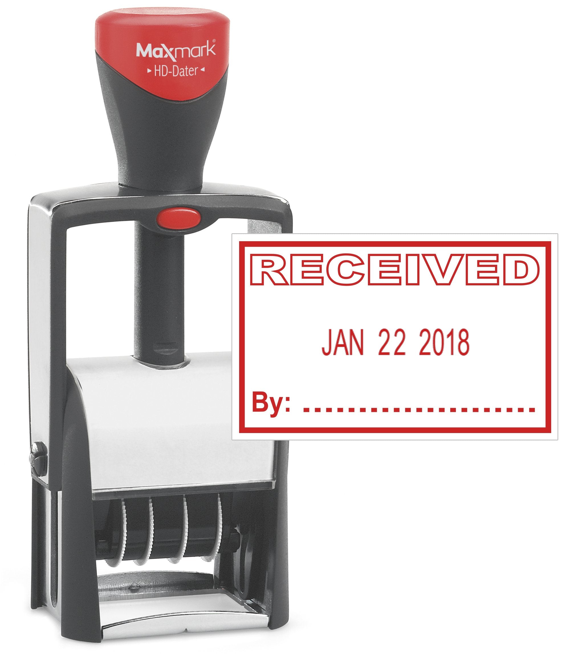 Maxmark Heavy Duty Self Inking Date Stamp With Phrase Received - Red Ink.