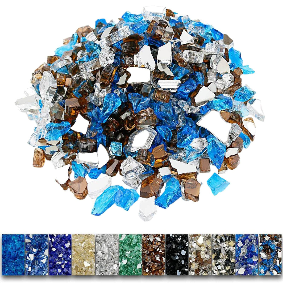 Grisun Fire Glass Blended For Fire Pit, 1/2 Inch 10 Pounds High Luster Reflective Tempered Glass Rocks For Natural Or Propane Fi