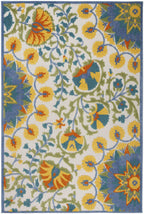 HomeRoots 4' Round Ivory and Blue Round Floral Indoor Outdoor Area Rug