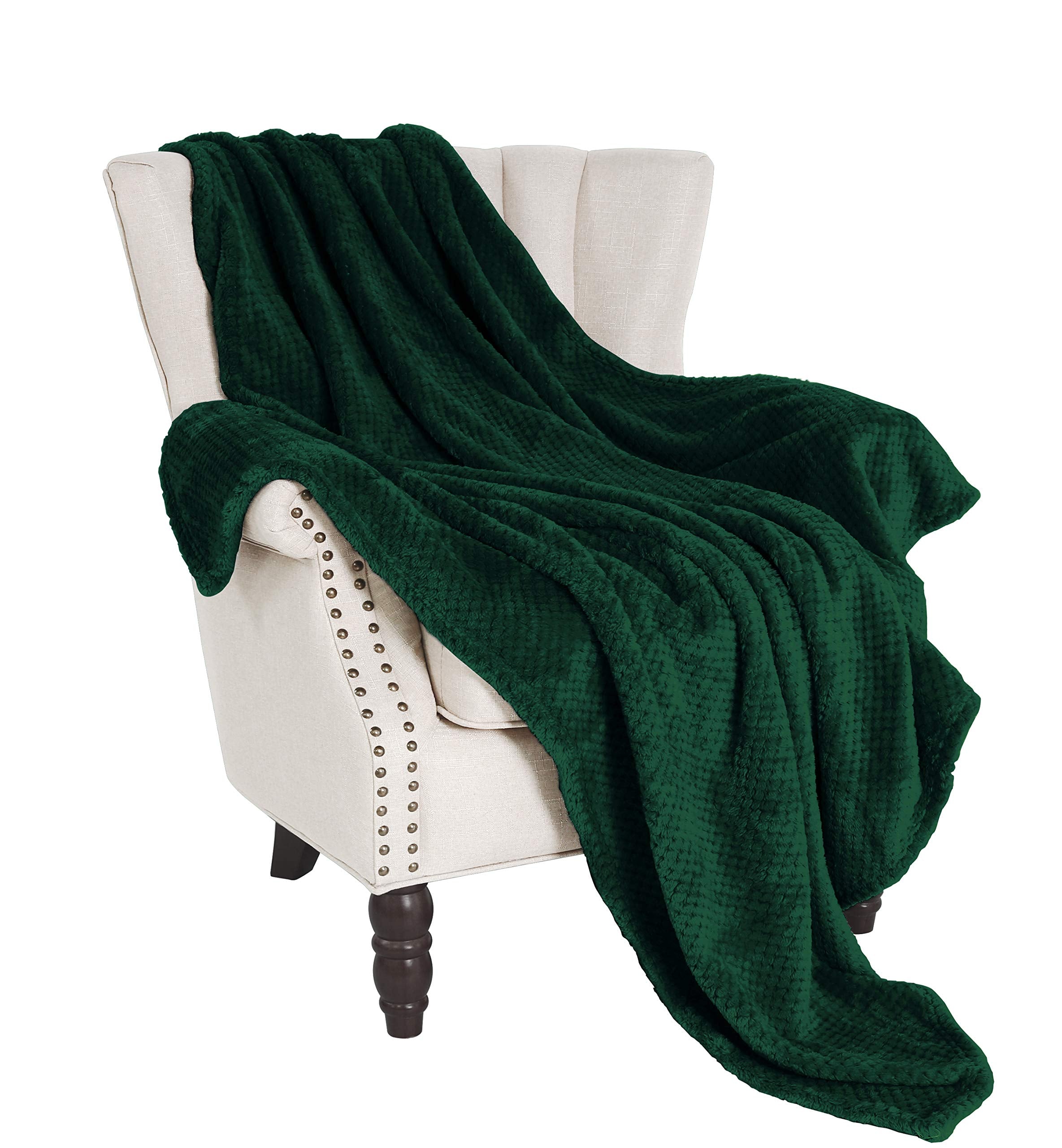 Exclusivo Mezcla Waffle Textured Extra Large Fleece Blanket, Super Soft And Warm Throw Blanket For Couch, Sofa And Bed (Forest G