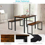 Costway 3 Pcs Dining Table Set For 4, Rectangular Kitchen Table With 2 Benches, Industrial Counter Height Table Set With Anti-Slip Pads, Heavy Duty Steel Frame For Dining Room, Kitchen, Bar (Coffee)