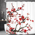Homewelle Red Floral Shower Curtain For Bathroom 60Wx72L Inch Cherry Blossom Flower Plum Asian Japanese Aesthetic Watercolor Tra