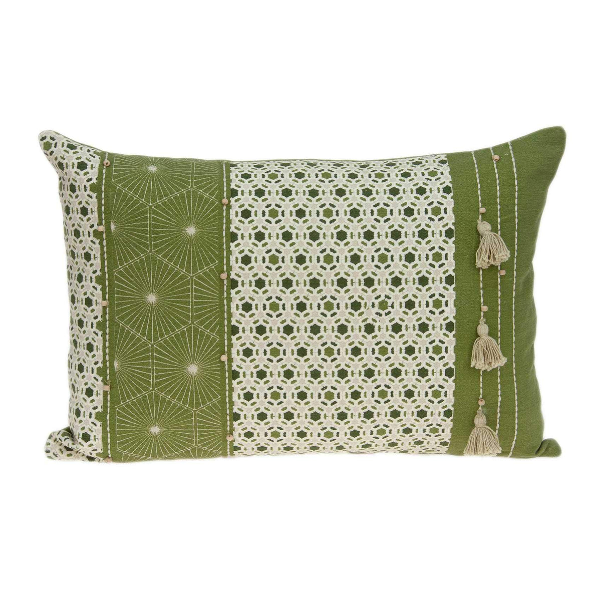 HomeRoots 100% Cotton Parkland Collection Omini Tropical Green Pillow Cover with Down Insert