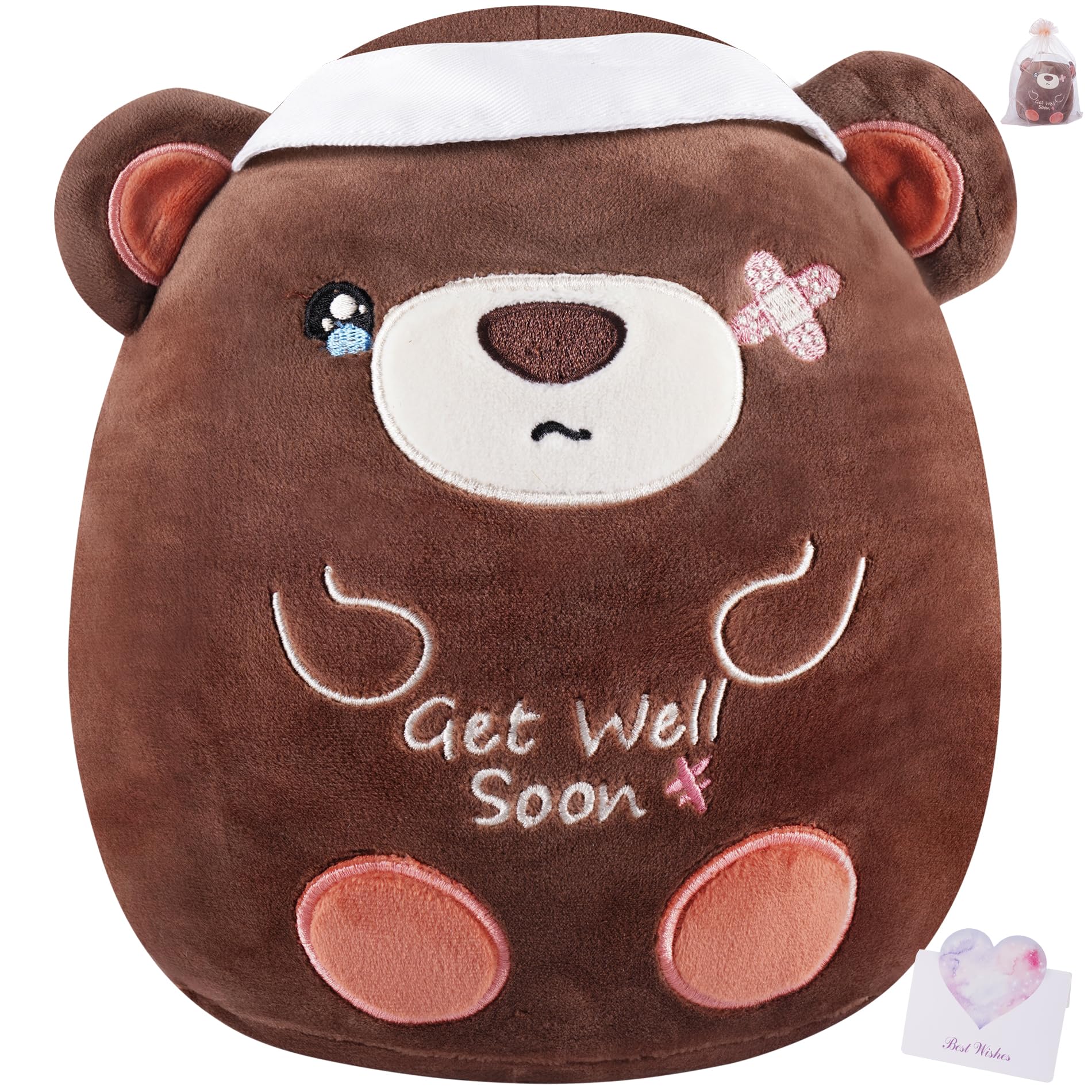 Leyoha Get Well Soon Plush Bear - Teddy Bear Plush Toy With Injury Bandage, Kids' Pillow Cushion, Get Well Soon Gifts For Patien