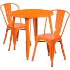 Flash Furniture Commercial Grade 30" Round Orange Metal Indoor-Outdoor Table Set with 2 Cafe Chairs