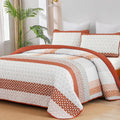 Wongs Bedding Burnt Orange Quilt Queen Size, Bohemian Stripe Quilt Sets 3 Pieces Orange Boho Quilted Bedspread Set Lightweight M
