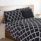 Elegant Comfort 4-Piece Moroccan Trellis Print Sheet Set, Super Cozy, Fade And Wrinkle Resistant, 1500 Premium Hotel Quality Microfiber, Deep Pocket Fitted Sheet With Smart Pockets, Twin, Black