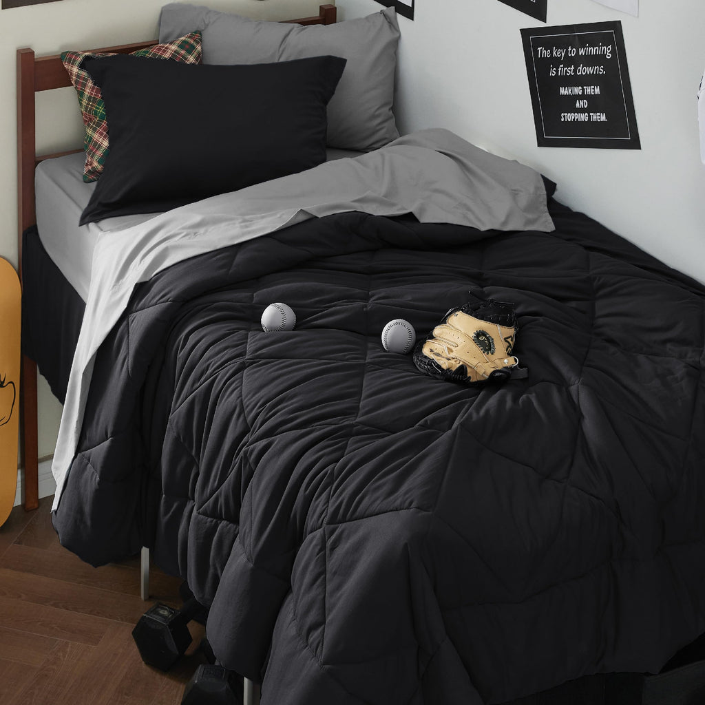 Bedsure Black Twin Xl Comforter Set - 5 Pieces Reversible Black Bed Set Twin Xl With Comforters, Sheets, Pillowcase & Sham, Blac