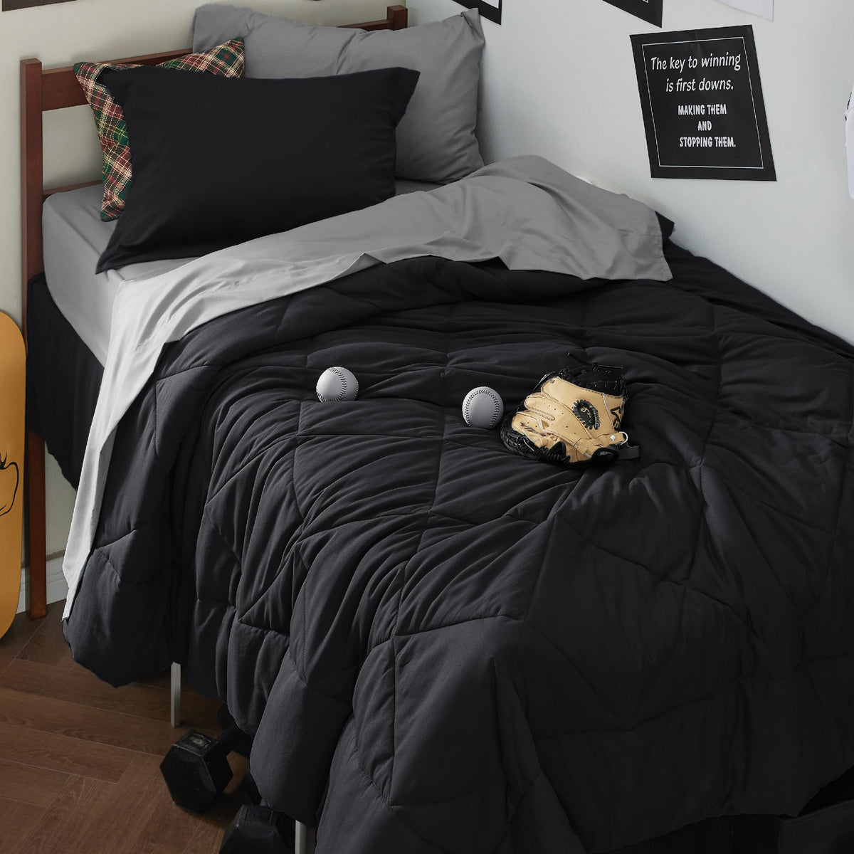 Bedsure Black Twin Xl Comforter Set - 5 Pieces Reversible Black Bed Set Twin Xl With Comforters, Sheets, Pillowcase & Sham, Blac