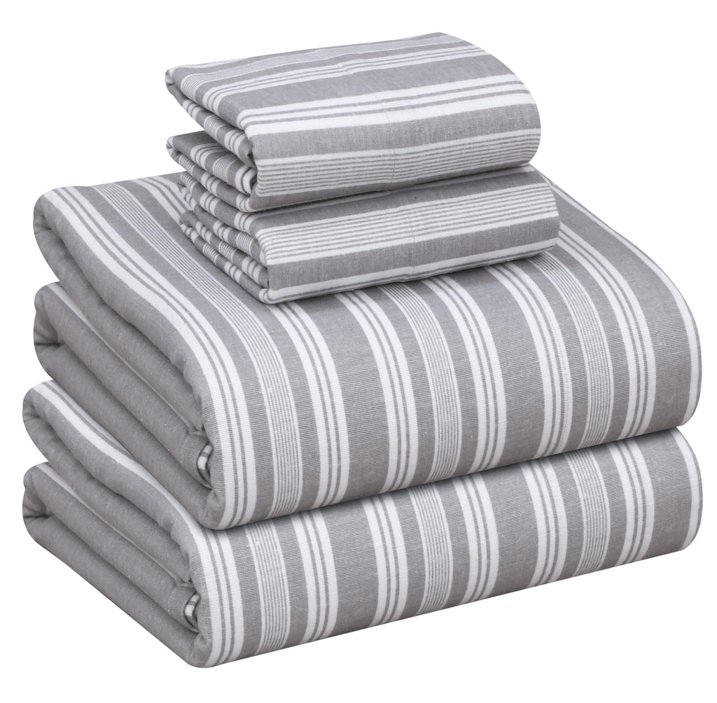 Ruvanti Flannel Sheets Full Size - 100% Cotton Double Brushed Bed Sheets Set, Deep Pockets 16 Inches, All Seasons Breathable & Extra Soft Full Sheets, Warm & Cozy, 4 Piece, Grey Lining