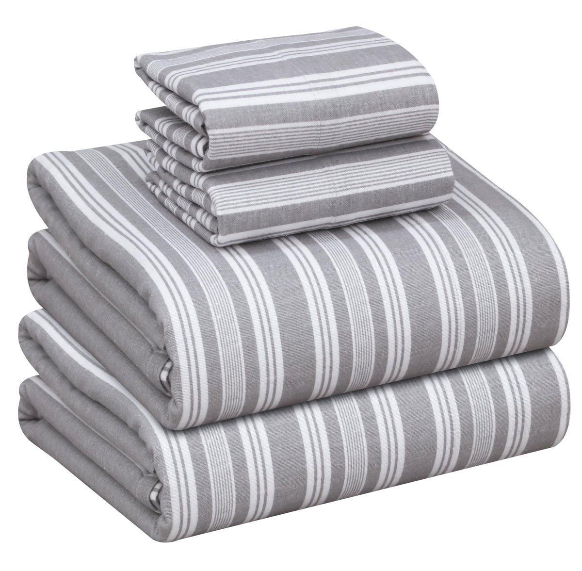 Ruvanti Flannel Sheets Full Size - 100% Cotton Double Brushed Bed Sheets Set, Deep Pockets 16 Inches, All Seasons Breathable & Extra Soft Full Sheets, Warm & Cozy, 4 Piece, Grey Lining