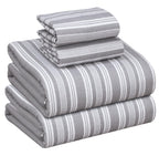 Ruvanti Flannel Sheets Full Size - 100% Cotton Double Brushed Bed Sheets Set, Deep Pockets 16 Inches, All Seasons Breathable & Extra Soft Full Sheets, Warm & Cozy, 4 Piece, Grey Lining