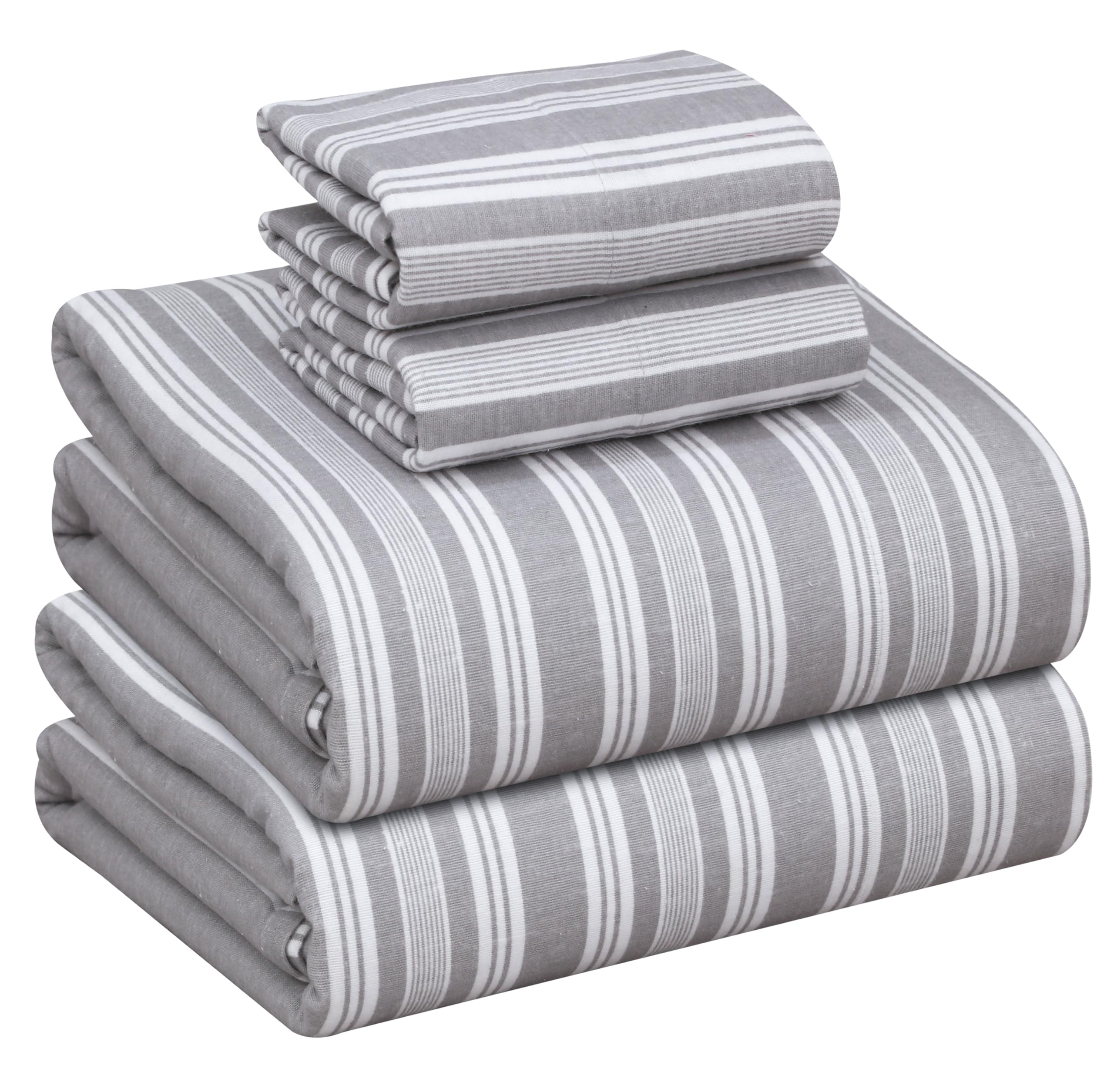 Ruvanti Flannel Sheets Full Size - 100% Cotton Double Brushed Bed Sheets Set, Deep Pockets 16 Inches, All Seasons Breathable & Extra Soft Full Sheets, Warm & Cozy, 4 Piece, Grey Lining