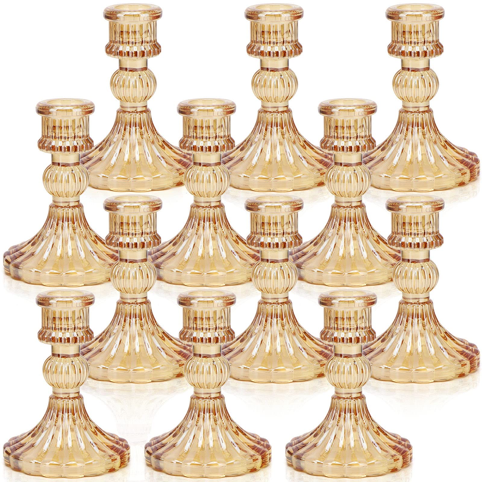 DARJEN Candlestick Holders Set, 4 H Taper Candle Holders Bulk, 12Pcs Gold Glass Candle Holders for Wedding, Festival, Party & Wi