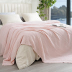 Phf Cooling Waffle Blanket Queen Size, Lightweight 60% Rayon Derived From Bamboo & 40% Cotton Breathable Blanket For Hot Sleepers, Soft And Luxury For Bed Couch And Sofa, 90'X90', Pink