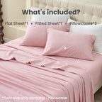 Simple&Opulence Belgian Linen Sheet Set Solid Color - 4 Pieces (1 Flat Sheet & 1 Fitted Sheet & 2 Pillowcases) Natural Flax Cotton Blend Soft Bedding Breathable Farmhouse - Pale Pink, King Size
