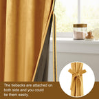 Dwcn Gold Velvet Curtains 84 Inches Long - Room Darkening Privacy Protect Window Treatments Thick Grommet Tieable Privacy Drapes