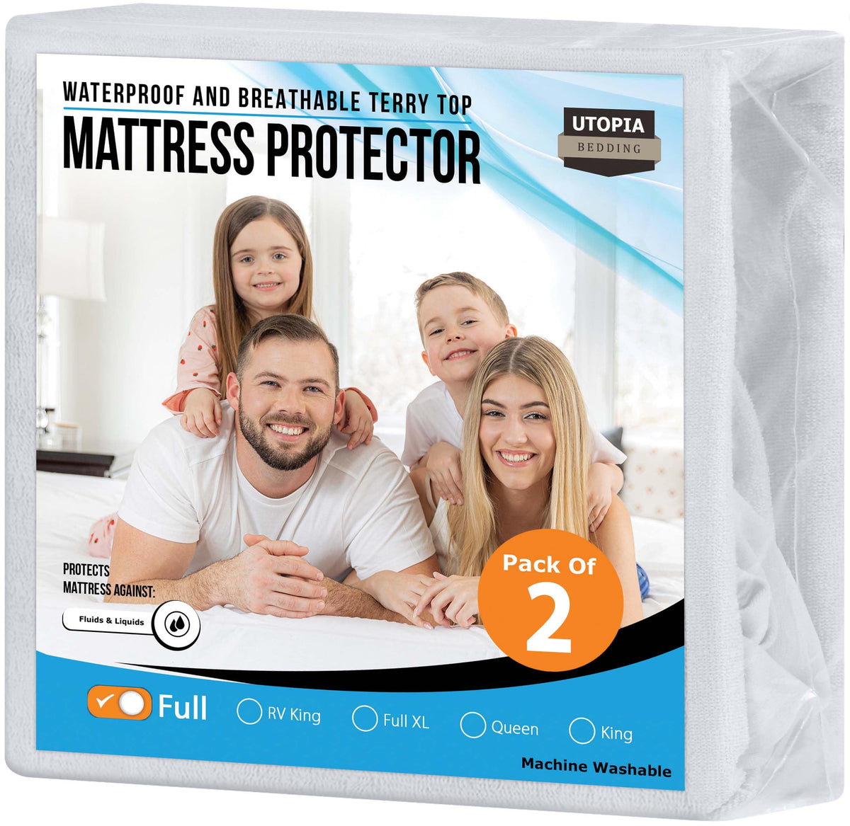 Utopia Bedding Waterproof Mattress Protector Full Size 2 Pack, 200 Gsm Breathable Terry Mattress Cover, Fitted Style With Stretc