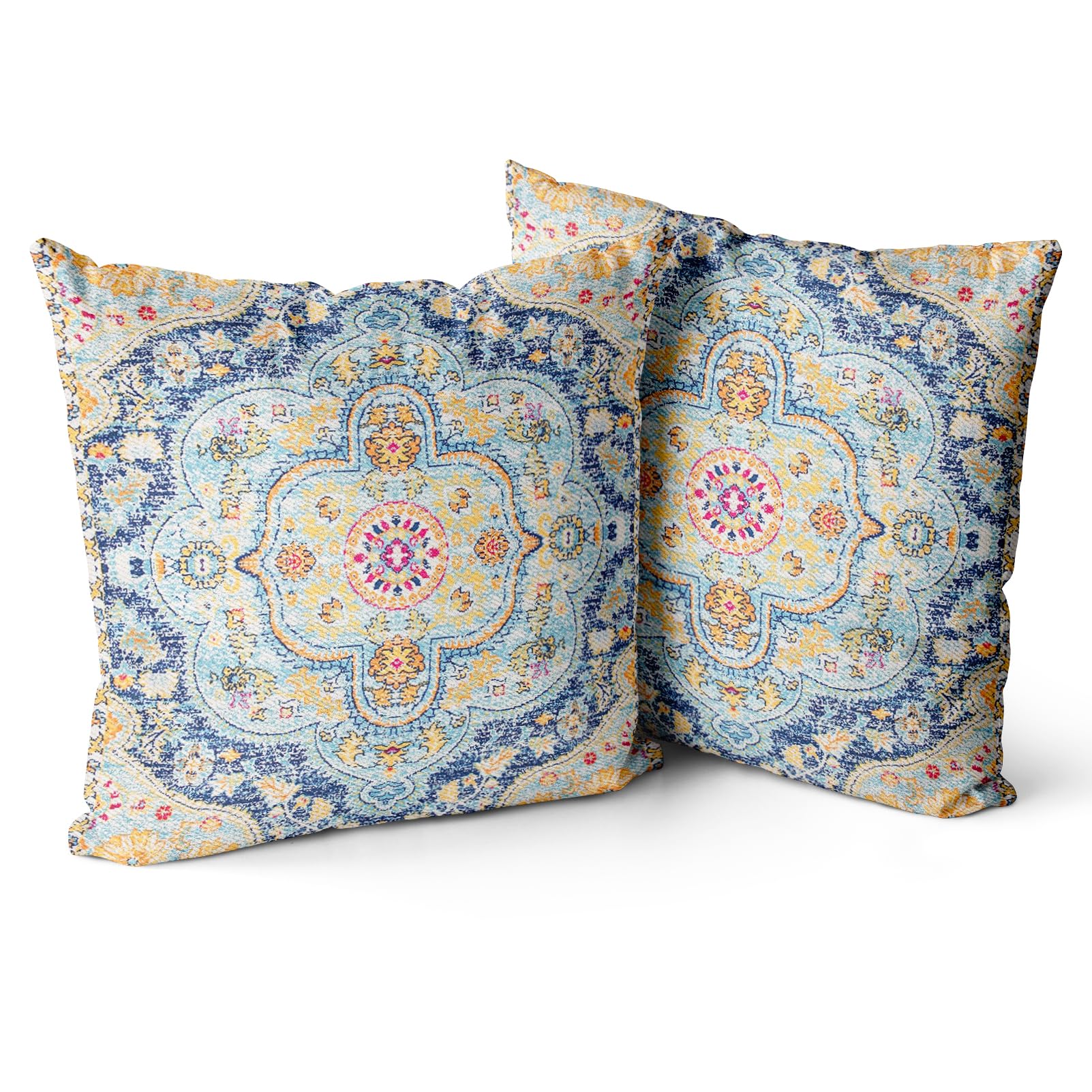 Snycler Boho Throw Pillow Covers 18X18 Inch Set Of 2 Burnt Blue Yellow Terracotta Rust Colored Throw Pillows Boho Home Decor For