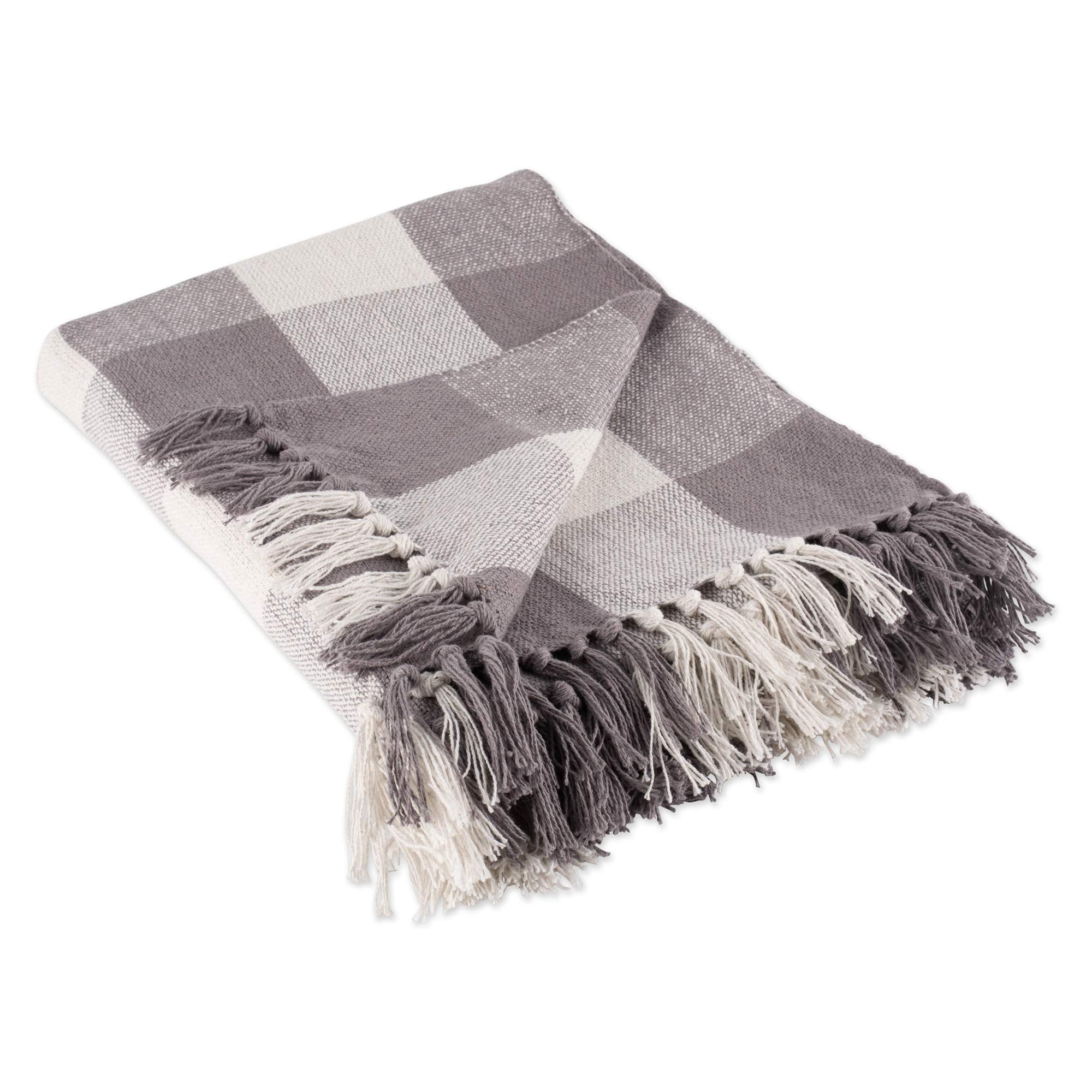 Dii Buffalo Check Collection Rustic Farmhouse Throw Blanket With Tassles, 50X60, Gray/White