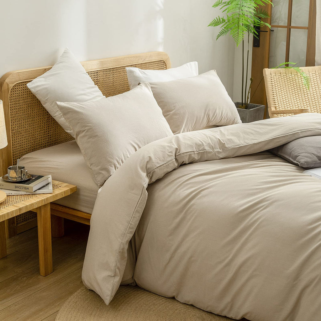 Bestouch Duvet Cover Set 100% Washed Cotton Linen Feel Super Soft Comfortable Chic Lightweight 3 Pcs Home Bedding Set Linen Grey