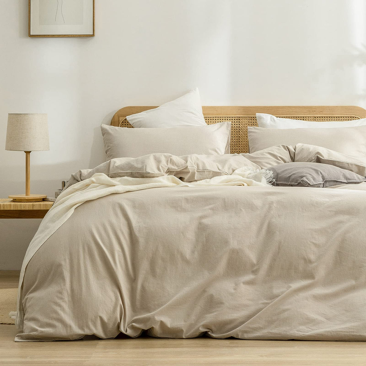Bestouch Duvet Cover Set 100% Washed Cotton Linen Feel Super Soft Comfortable Chic Lightweight 3 Pcs Home Bedding Set Solid Almo