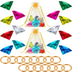 Chalyna 45Pcs Acrylic Diamond Gem Jewelry Alloy Gold Round Ring Set Halloween Party Favor Pirate Treasure Hunting Cake Decor wit