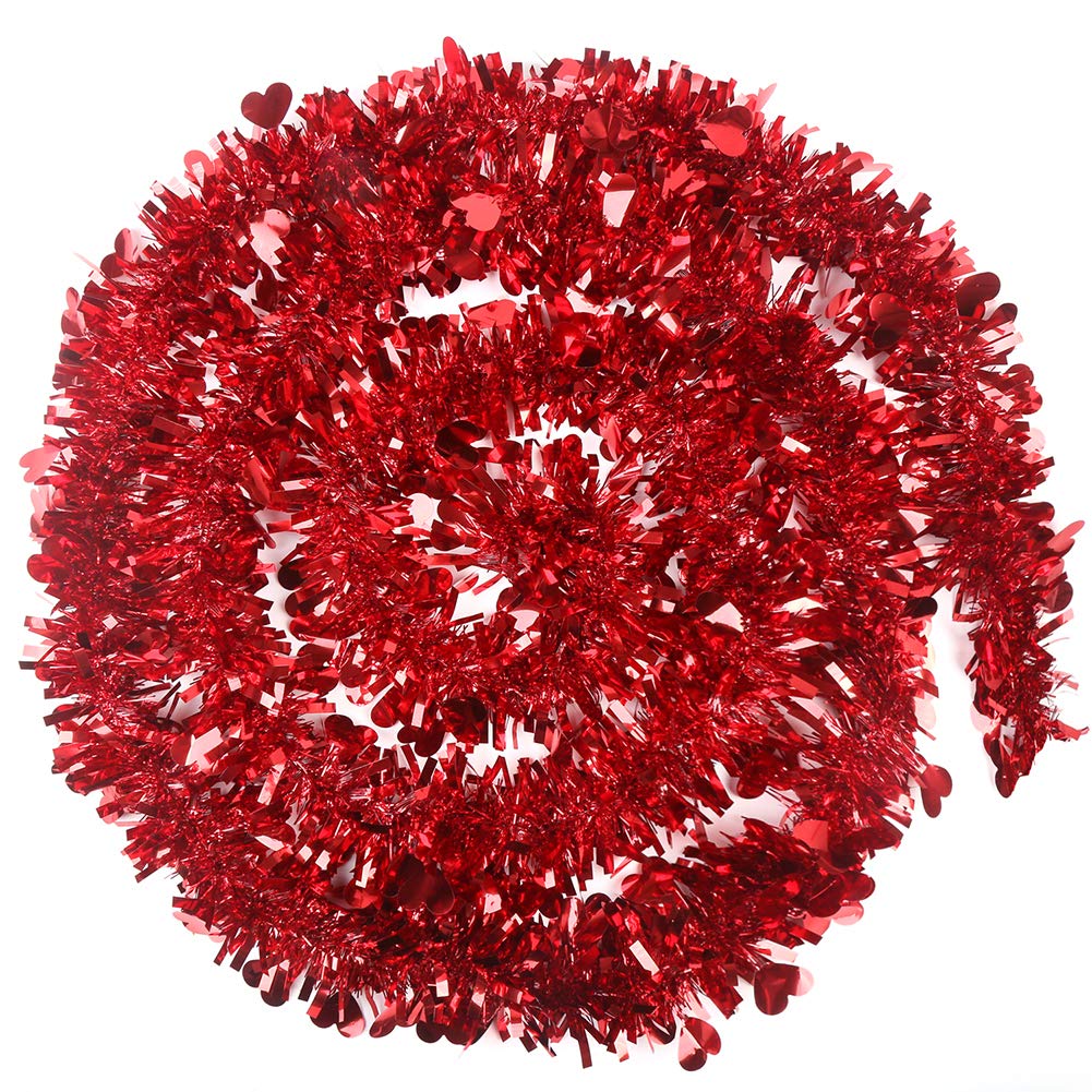 CCINEE 33FT Valentines Day Tinsel Garland,Red Heart Metallic Garland Decor for Wedding Party Hanging Decoration Supply
