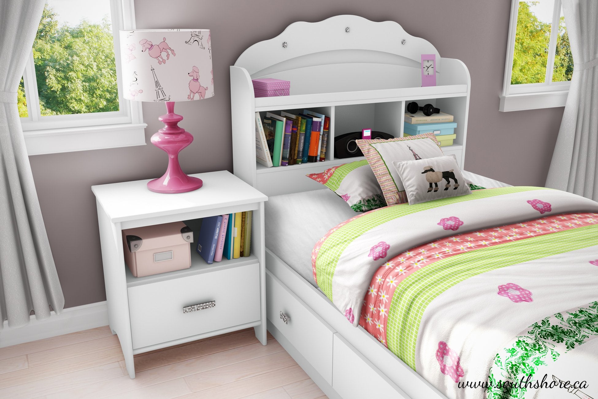 South Shore Tiara Wood Twin Bookcase Storage Bed In Pure White