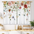 Laifzere Watercolor Red Floral Kitchen Curtains Flower Plant Small Short Cafe Window Curtains Rustic Colorful Wildflower Humming