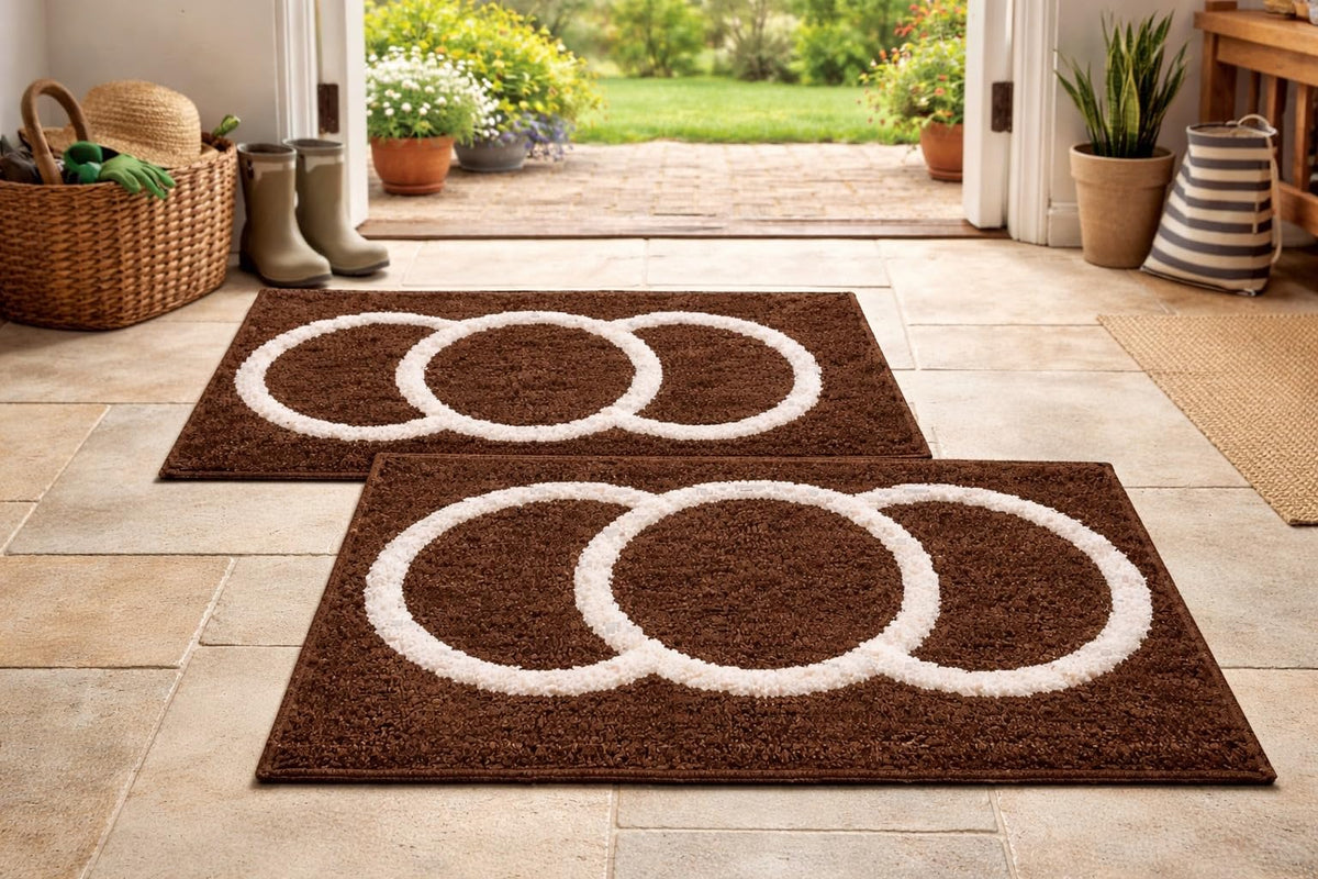 DAJ Brown Traditional Doormat with Interlocking Circle Design, Pack of 2