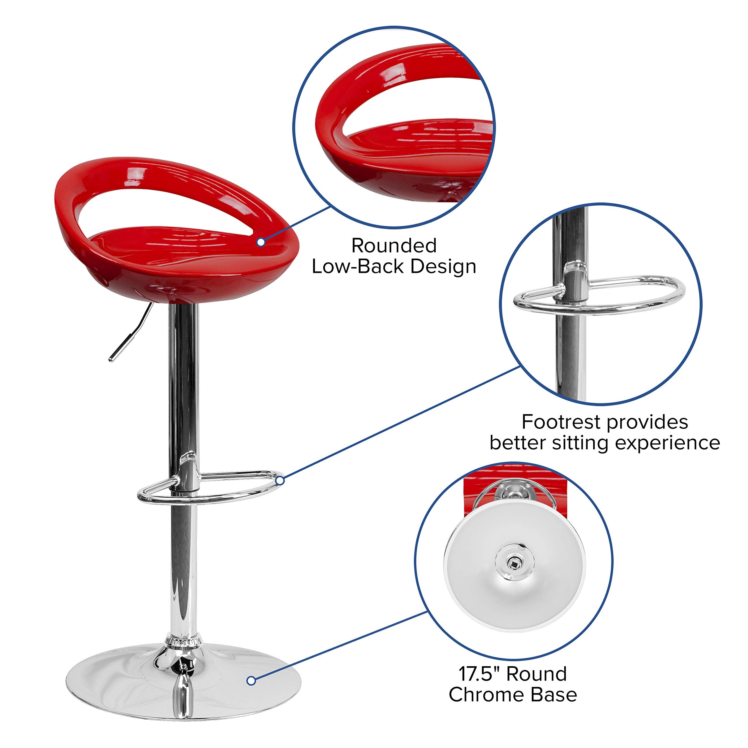 Plastic Orbit Rounded Back Home Kitchen Bar Counter Stools Chairs 7-Colors #1062 (Red)