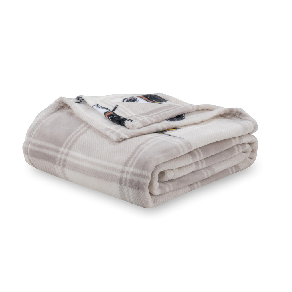 Berkshire Blanket Peanuts Velvetloft Cute Character Snoopy Plush Throw Blanket,Lakeside Plaid Harvest Snoopy And Woodstock Grey,
