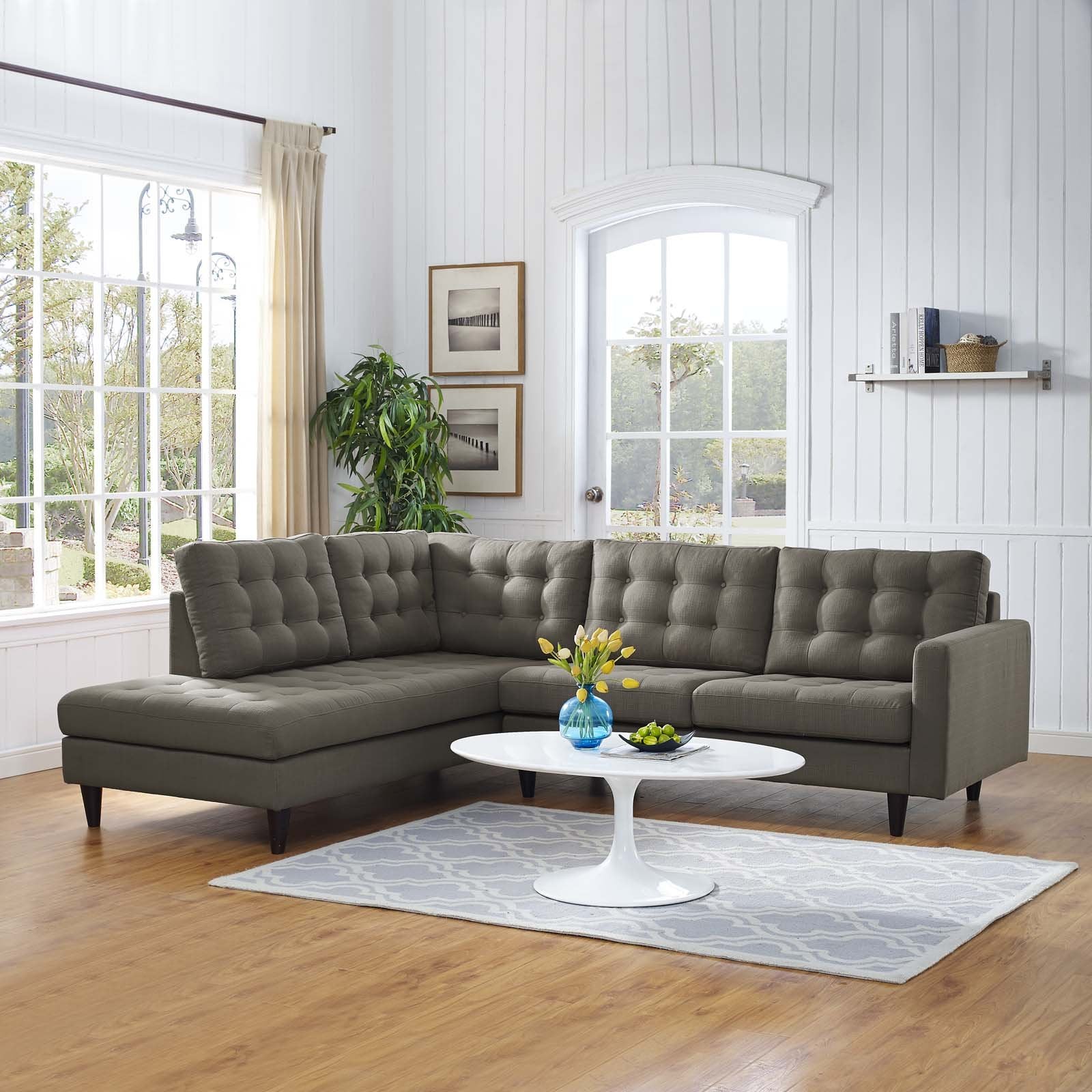 Modway Empress Mid-Century Modern Upholstered Fabric, Left Facing Bumper Sectional, Granite