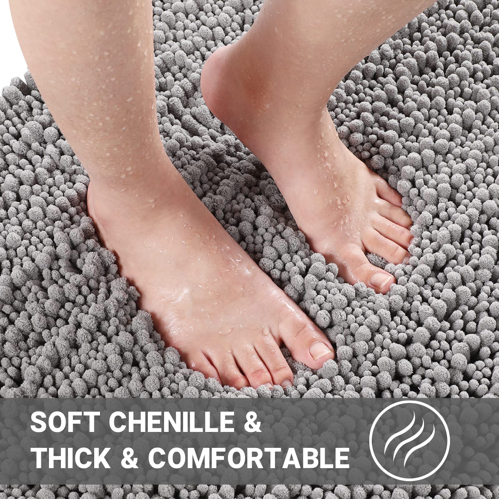 Yimobra Bathroom Rugs Sets 2 Piece, Luxury Fluffy Chenille Bathroom Rugs Toilet Mat, Soft Comfortable Non Slip Bath Rug, Machine