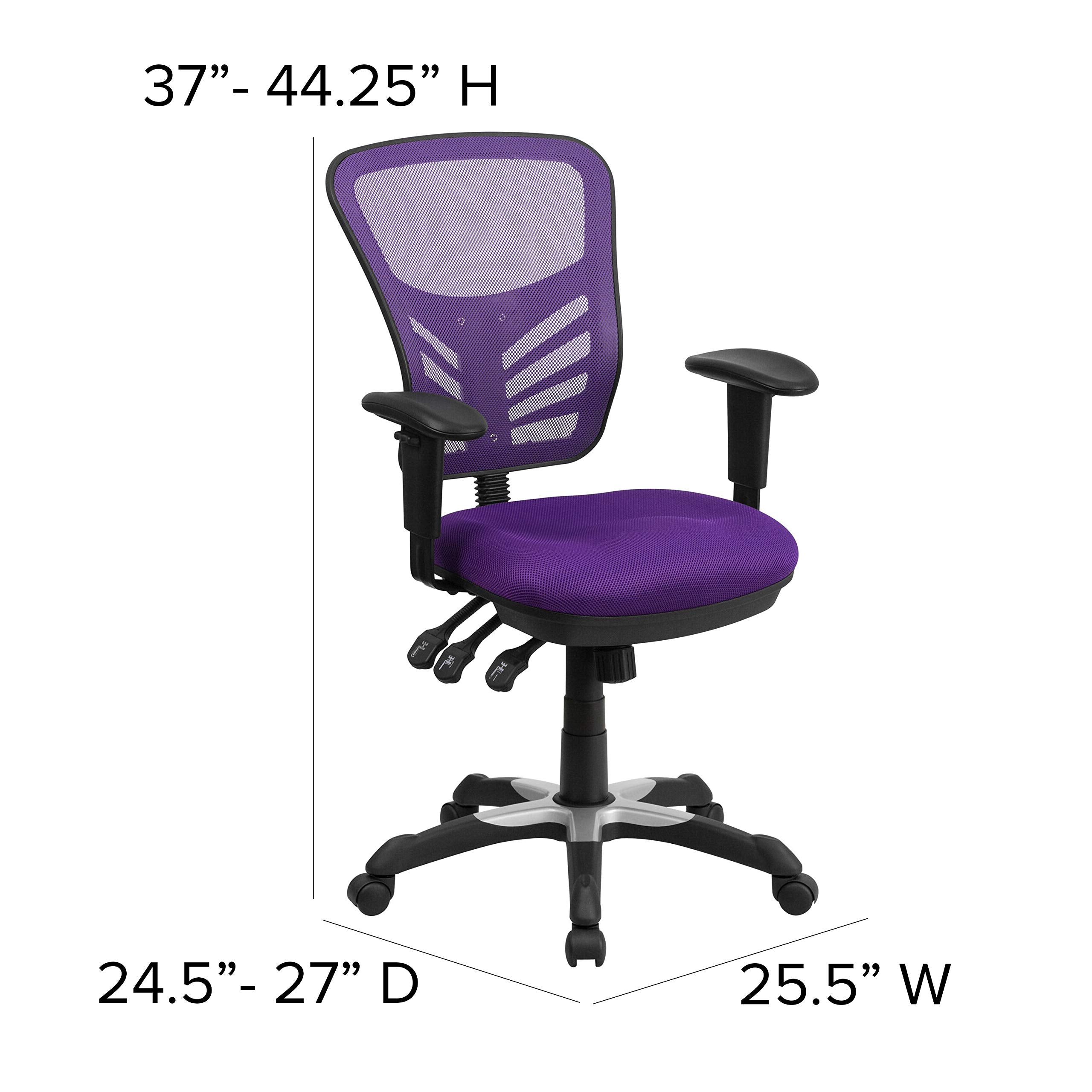 Flash Furniture Nicholas Mid-Back Swivel Office and Gaming Chair, Ergonomic Mesh Office Chair with Adjustable Lumbar Support and Height, Purple