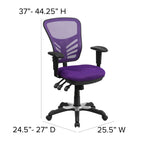 Flash Furniture Nicholas Mid-Back Swivel Office and Gaming Chair, Ergonomic Mesh Office Chair with Adjustable Lumbar Support and Height, Purple