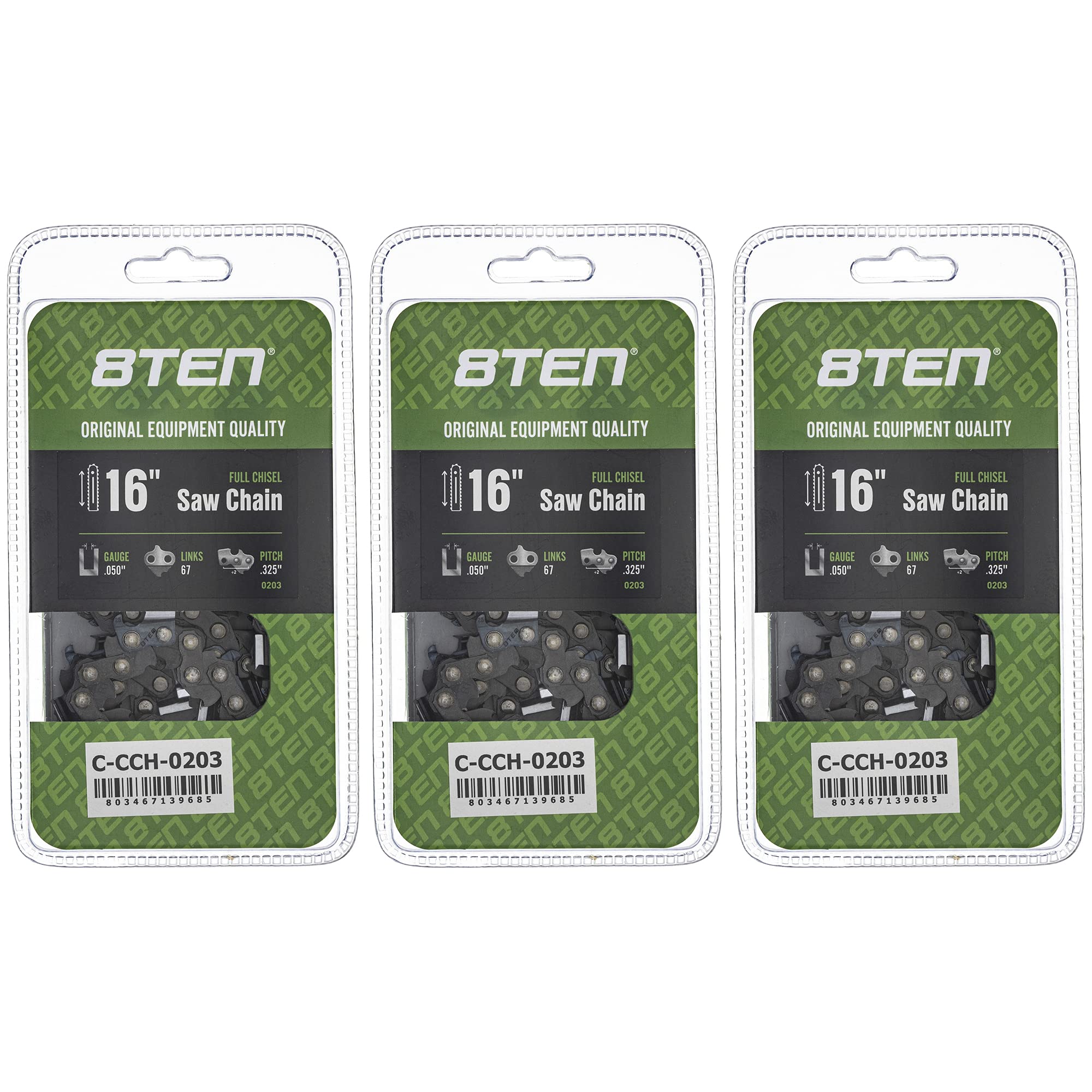 8Ten Full Chisel Chainsaw Chain 16 Inch .050 .325 67Dl For Stihl Ms270 Solo Homelite 240 (3 Pack)