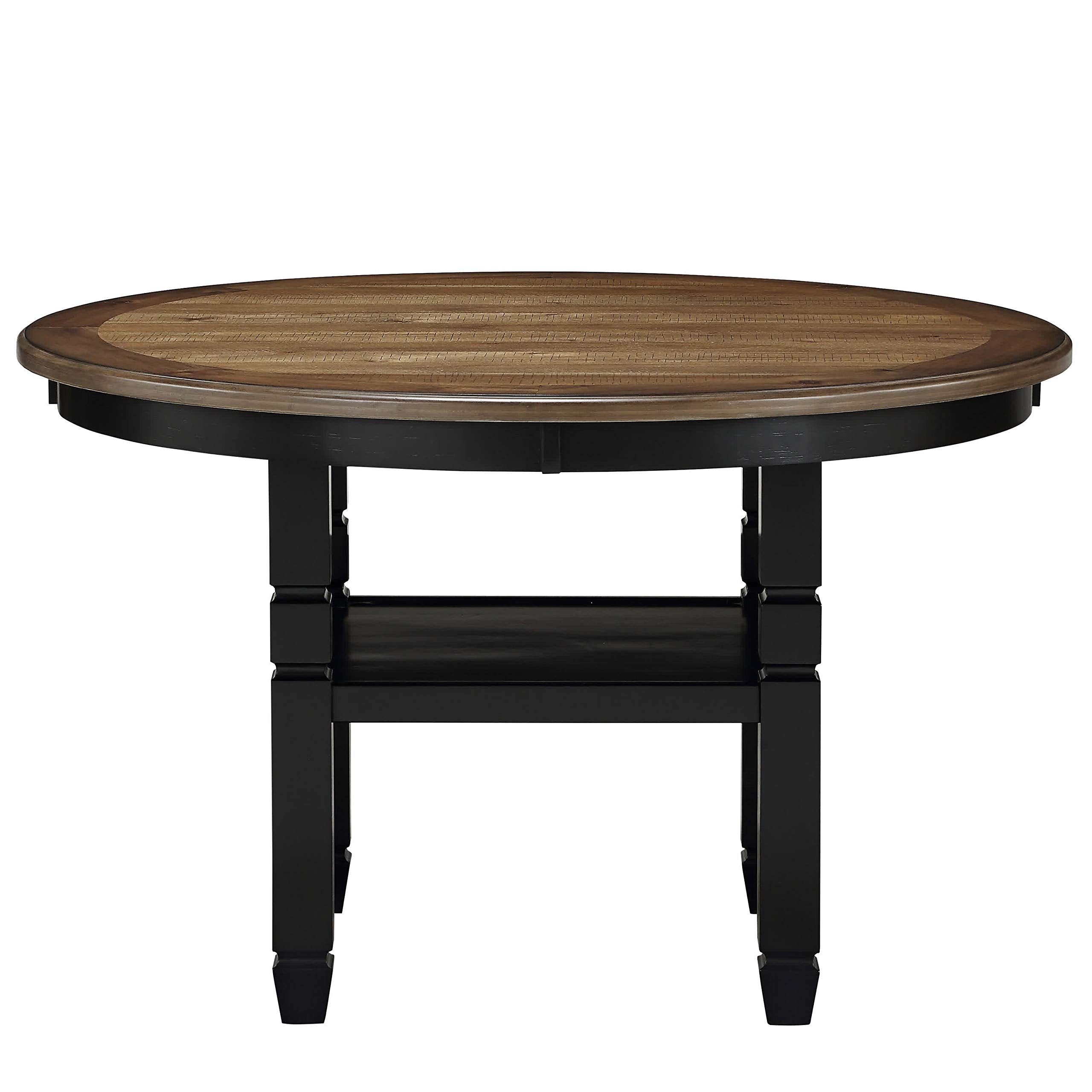Benjara Wooden Round Dining Table with Open Shelf, Black and Brown