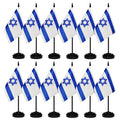 12 Pack Israel Desk Flags Set, Israeli Small Mini Table Office Flags With 12' Solid Black Pole, 8.2 X 5.5 Inches, Home And Offi