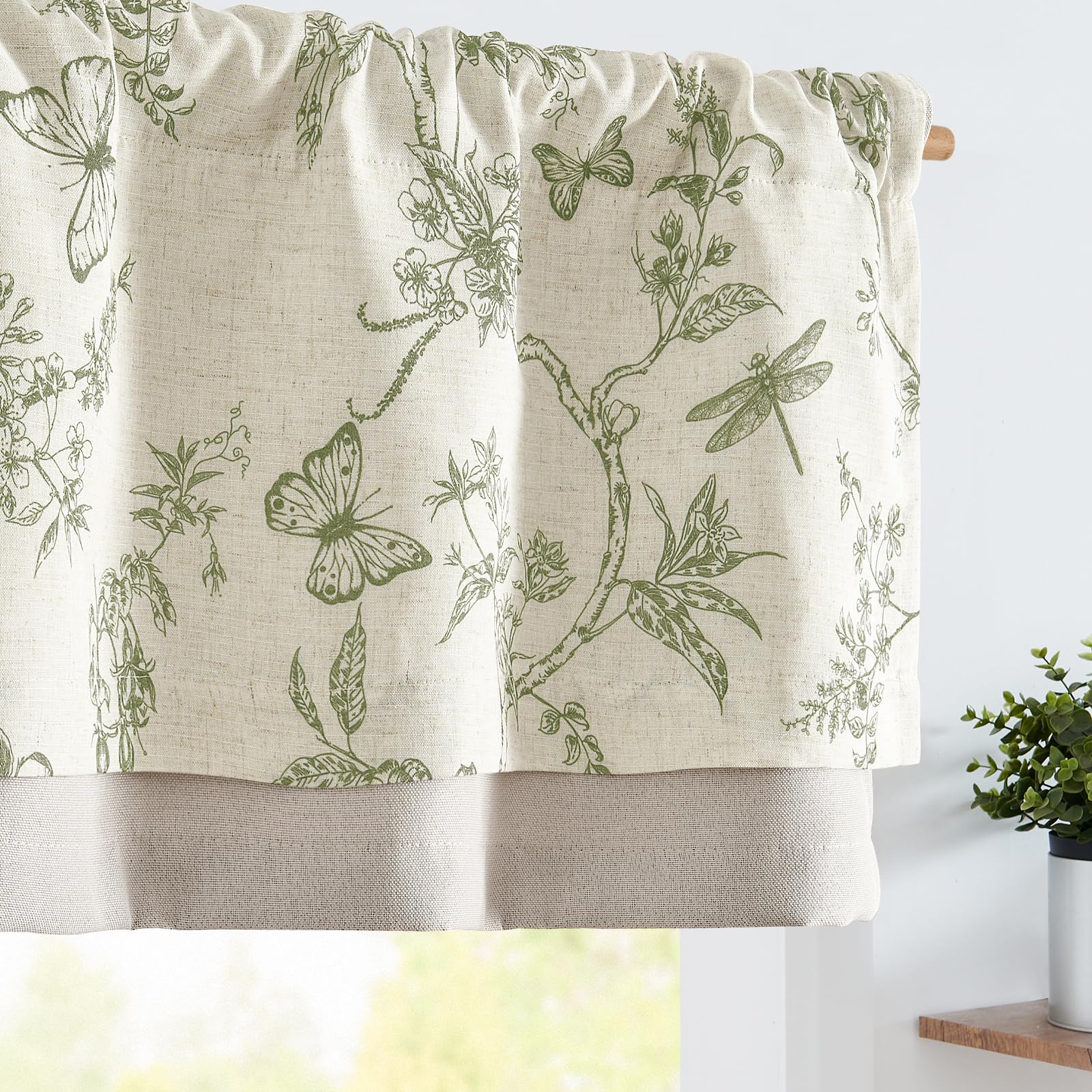 jinchan Floral Curtain Valance for Windows 16 Inch Linen Valance for Kitchen Living Room Rustic Cottage Farmhouse Flower Butterf